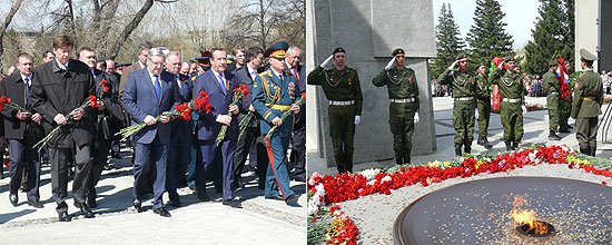 Виктор Толоконский возложил цветы к Вечному огню на Монументе Славы. Этот мемориальный комплекс увековечил имена более 30 тысяч новосибирцев, отдавших свою жизнь за Победу в Великой Отечественной войне