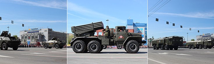 Жители Новосибирска увидели самую современную военную технику – реактивные системы залпового огня «Ураган», боевые машины противотанкового ракетного комплекса «Конкурс», оперативно-тактические ракетные комплексы «Искандер-М»