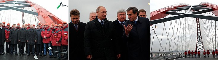 Бугринский мост соединил Кировский и Октябрьский районы города. В будущем он станет составной частью скоростной магистрали непрерывного действия «Юго-Западный обход» Новосибирска, которая свяжет федеральные трассы «Байкал» и «Чуйский тракт» (фото пресс-службы Президента РФ, ИП «Sibnet.ru», ИА  ТАСС)