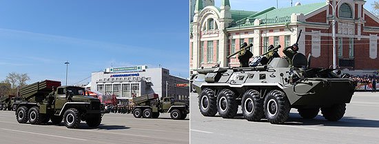 60 единиц самой современной военной техники – бронетранспортеры, штурмовые автомобили, пушки, минометы, реактивные системы залпового огня и зенитные ракетные комплексы – продемонстрировали зрителям мощь российской армии